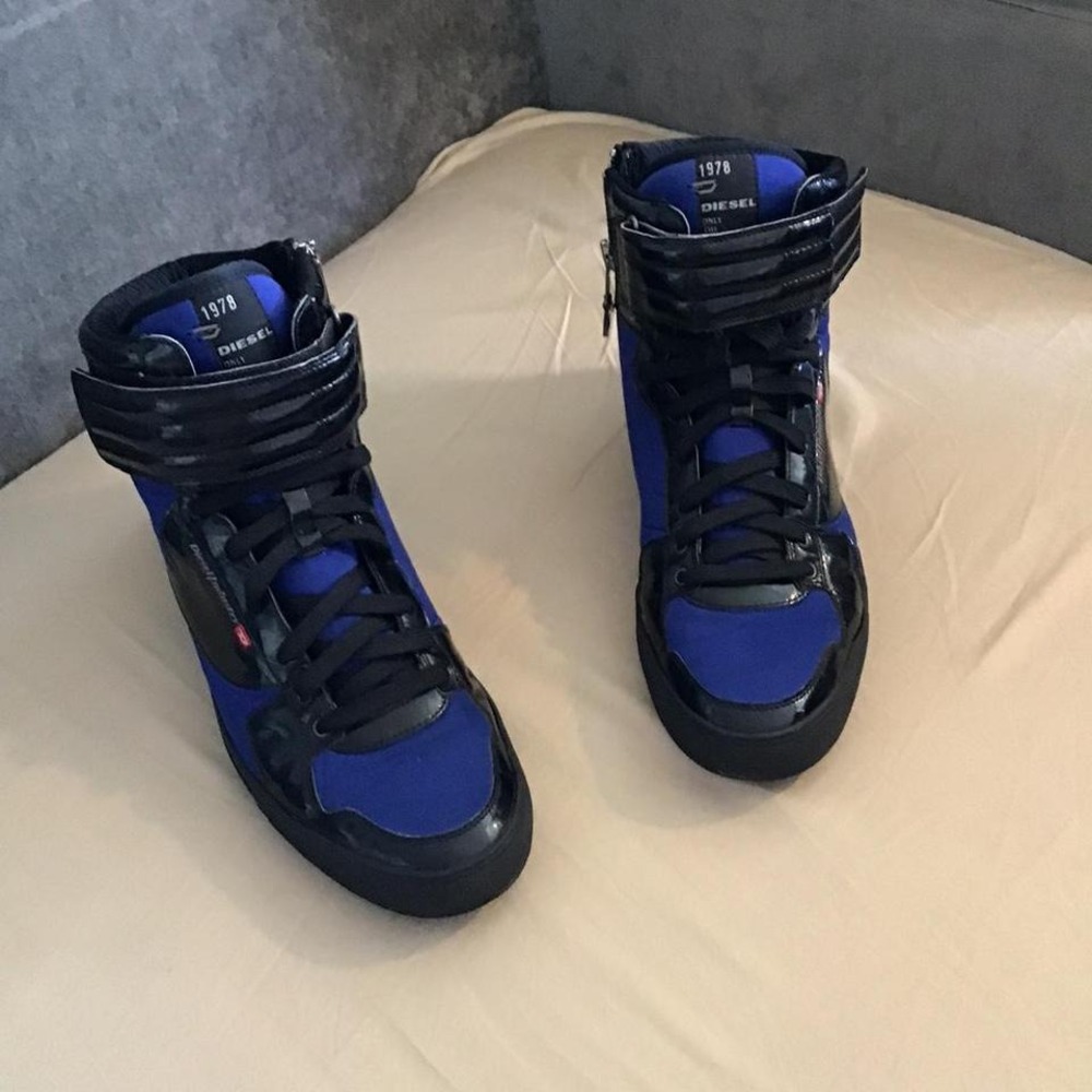 Diesel Blue and Black High-Top Sneakers